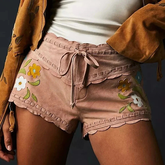 **RESERVED** Free People Bali Honeybuzz Genuine Suede Shorts Sorbet Floral - Picture 2 of 6